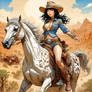 Cowgirl riding a Appaloosa