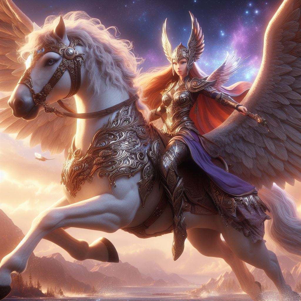 Valkyrie riding a Pegasus by FantasyStar125 on DeviantArt