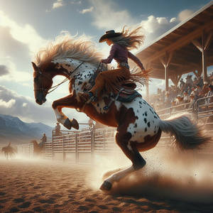 Cowgirl riding a Appaloosa at the Rodeo