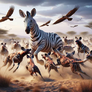 African Wild Dogs hunting a Zebra