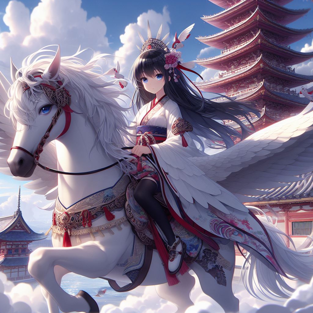 Pegasus Princess Rider Shrine Priestess riding a Pegasus by FantasyStar125 on DeviantArt