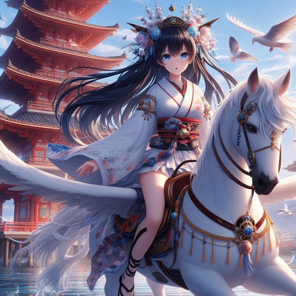 Pegasus Princess Rider Shrine Priestess riding a Pegasus by FantasyStar125 on DeviantArt