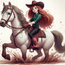 Cowgirl Wendy Corduroy riding a White Horse