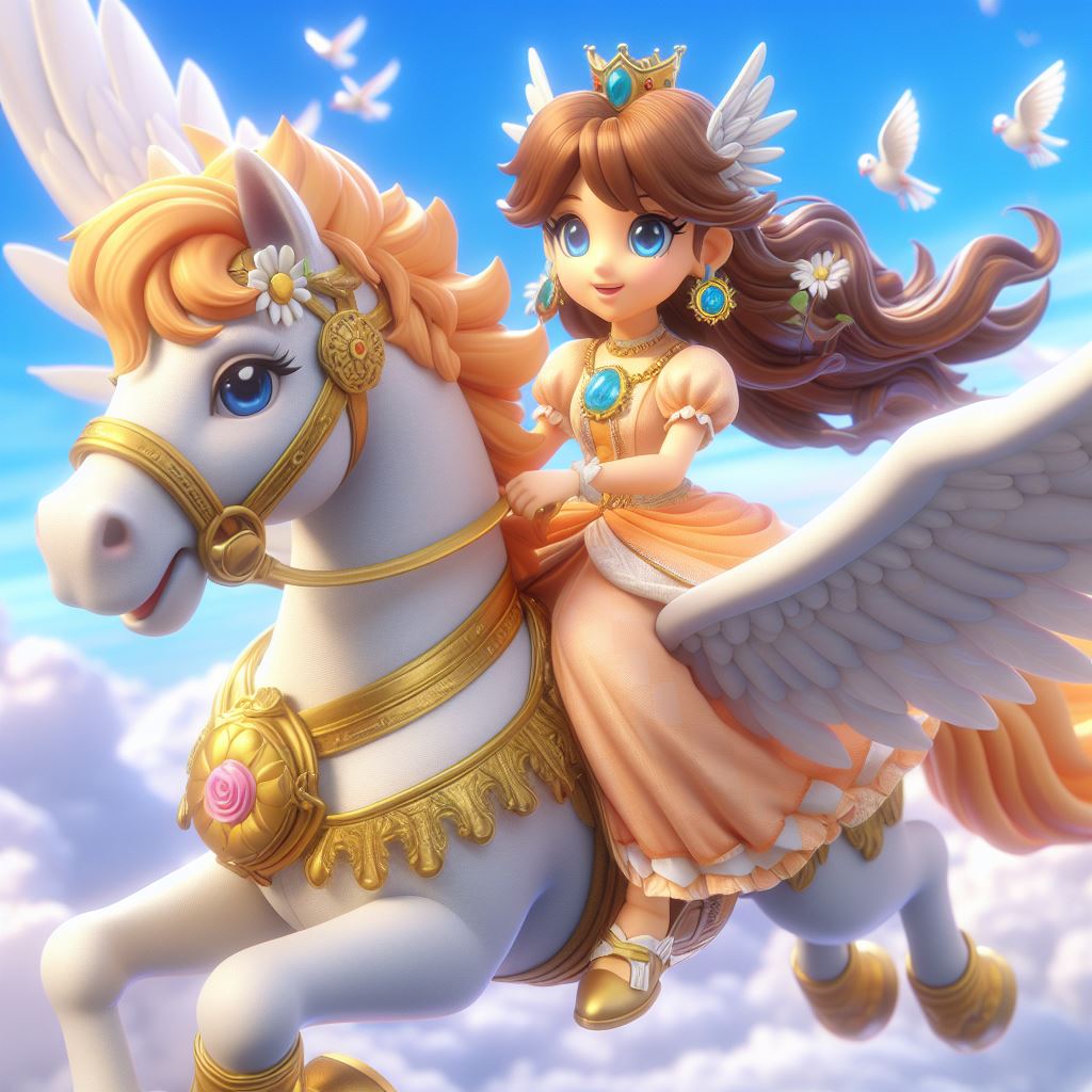 Princess Daisy riding a Pegasus by FantasyStar125 on DeviantArt