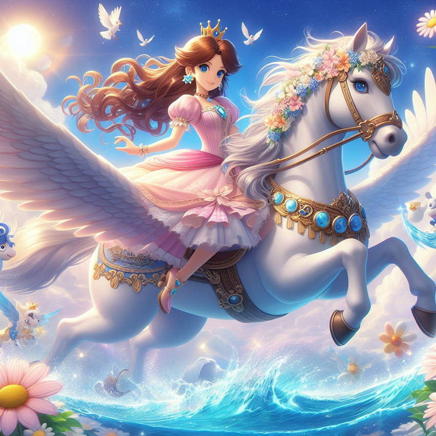 Princess Daisy riding a Pegasus by FantasyStar125 on DeviantArt