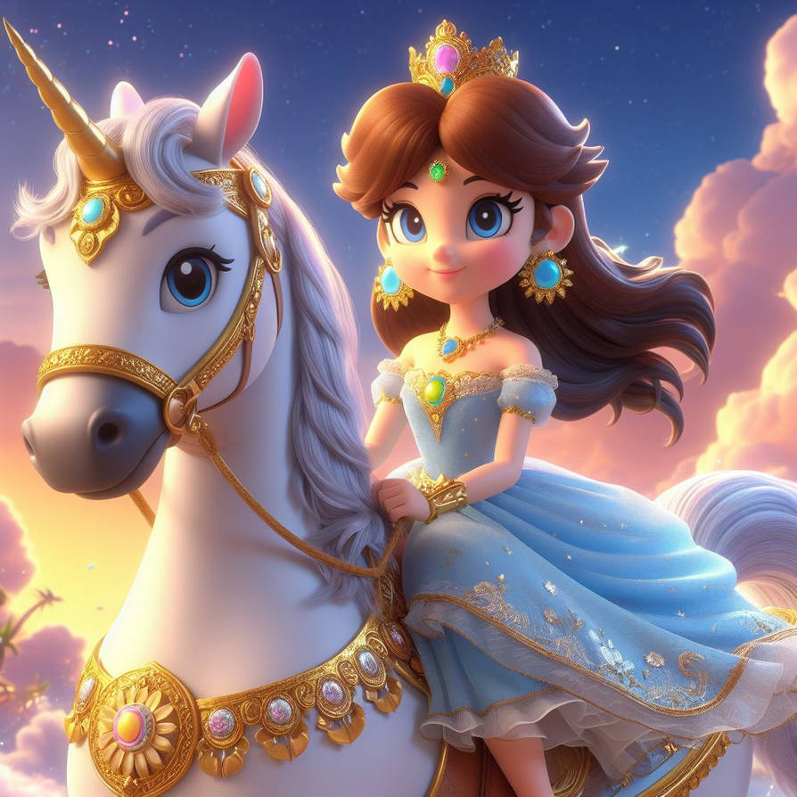 Princess Daisy riding a Unicorn by FantasyStar125 on DeviantArt