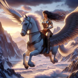 Xena riding a Pegasus