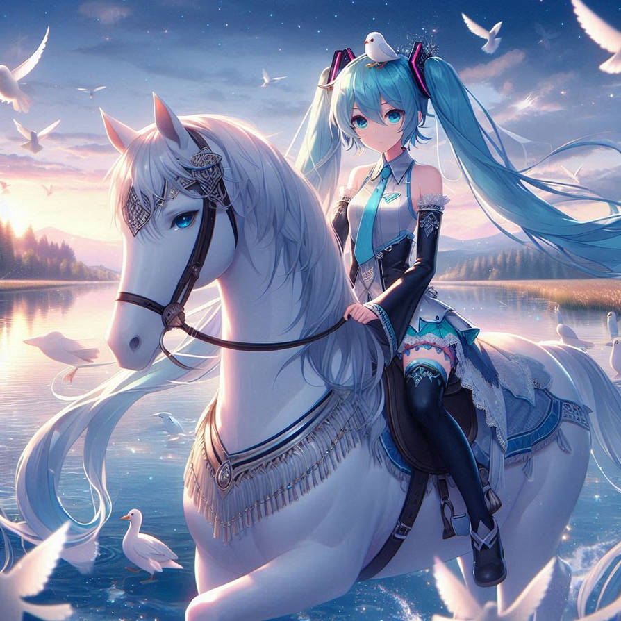 Miku Riding Dih Hatsune Miku riding a White Horse by FantasyStar125 on DeviantArt