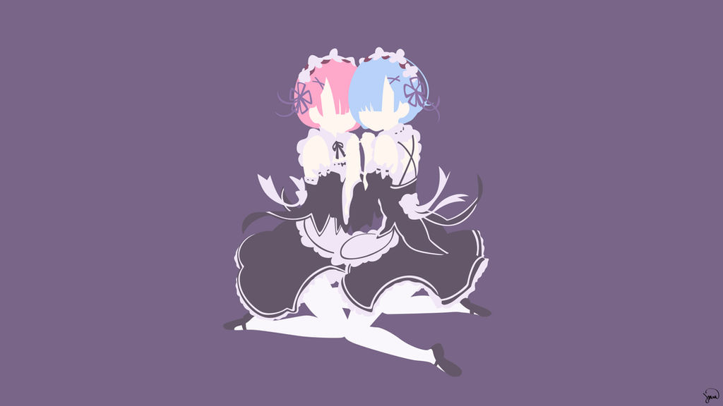 Ram and Rem (Re Zero) Minimalist Wallpaper by