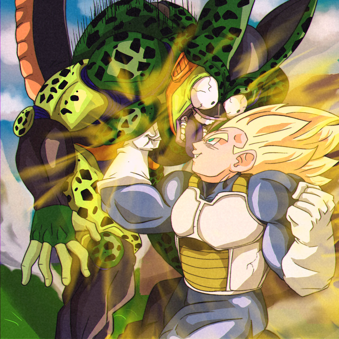 Vegeta punches Cell by on DeviantArt