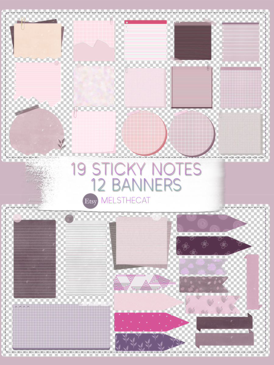 Stick Note Benner 19 Sticky notes and 12 Banners PNG PACK by pieackles on DeviantArt