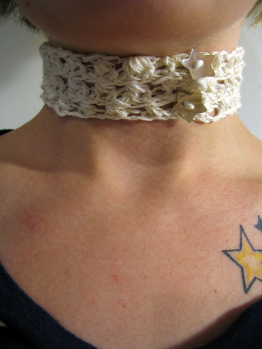 White Linen Crocheted Choker