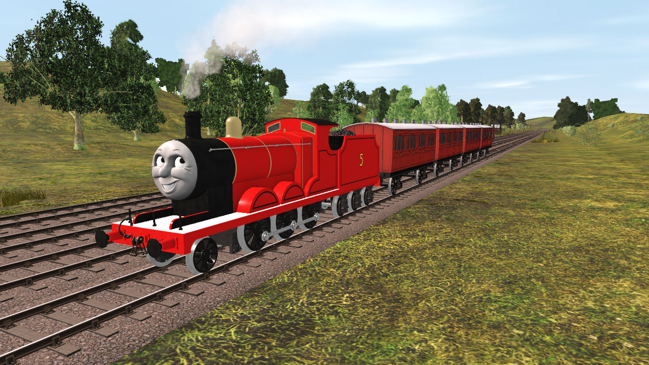 James pulling a passenger train by FlyingFoxandBambi on DeviantArt