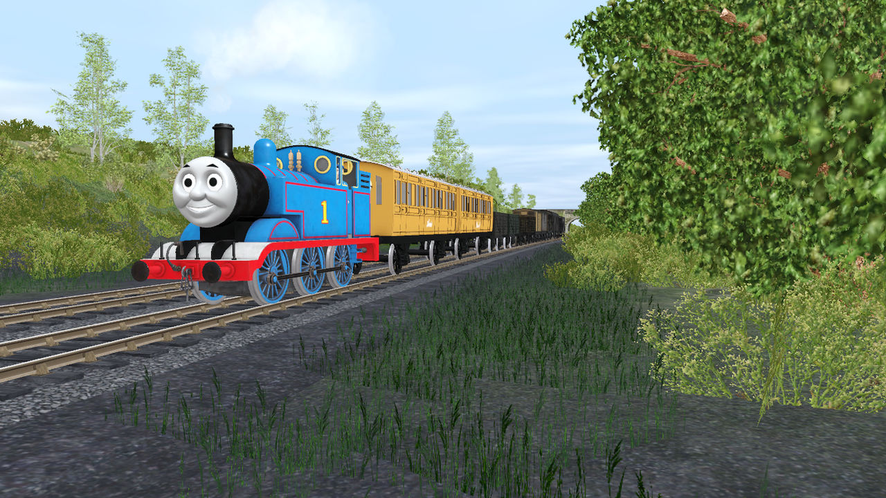 Thomas pulling a mixed traffic train by FlyingFoxandBambi on DeviantArt