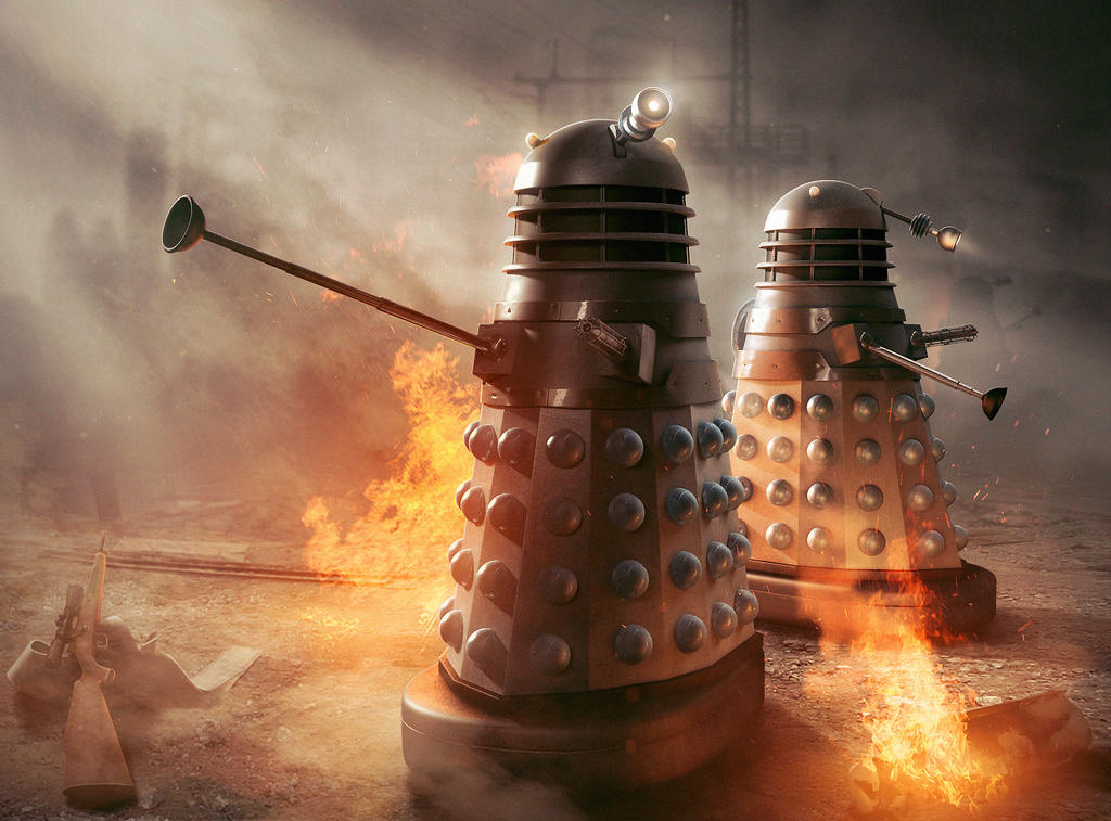 Dalek scene from 'Masters of Earth' cover image