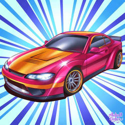 Pink and yellow car 