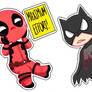 Deadpool and Batman stickers