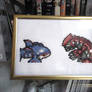 Cross stitched Kyogre and Groudon