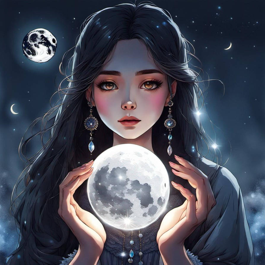 Beautiful Girl Holding A Moon By Afk001ai On DeviantArt beautiful-girl-holding-a-moon-by-afk001ai-on-deviantart