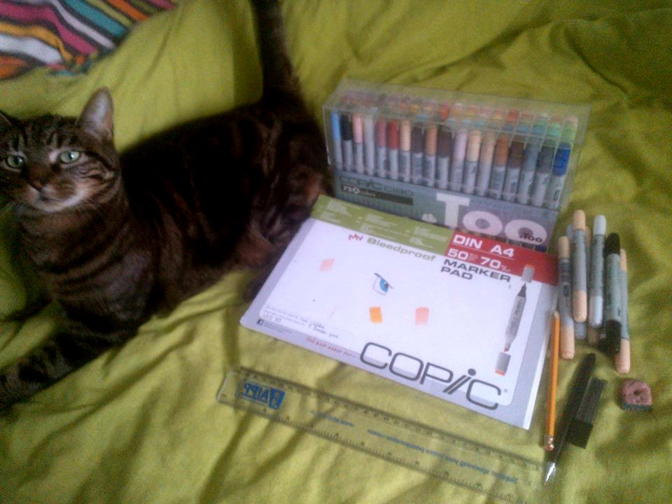 100th UPLOAD  My art supply's with my cat XD