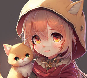 Girl and Her Kitten