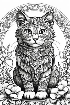 Black ink Illustration of Cat white backgr