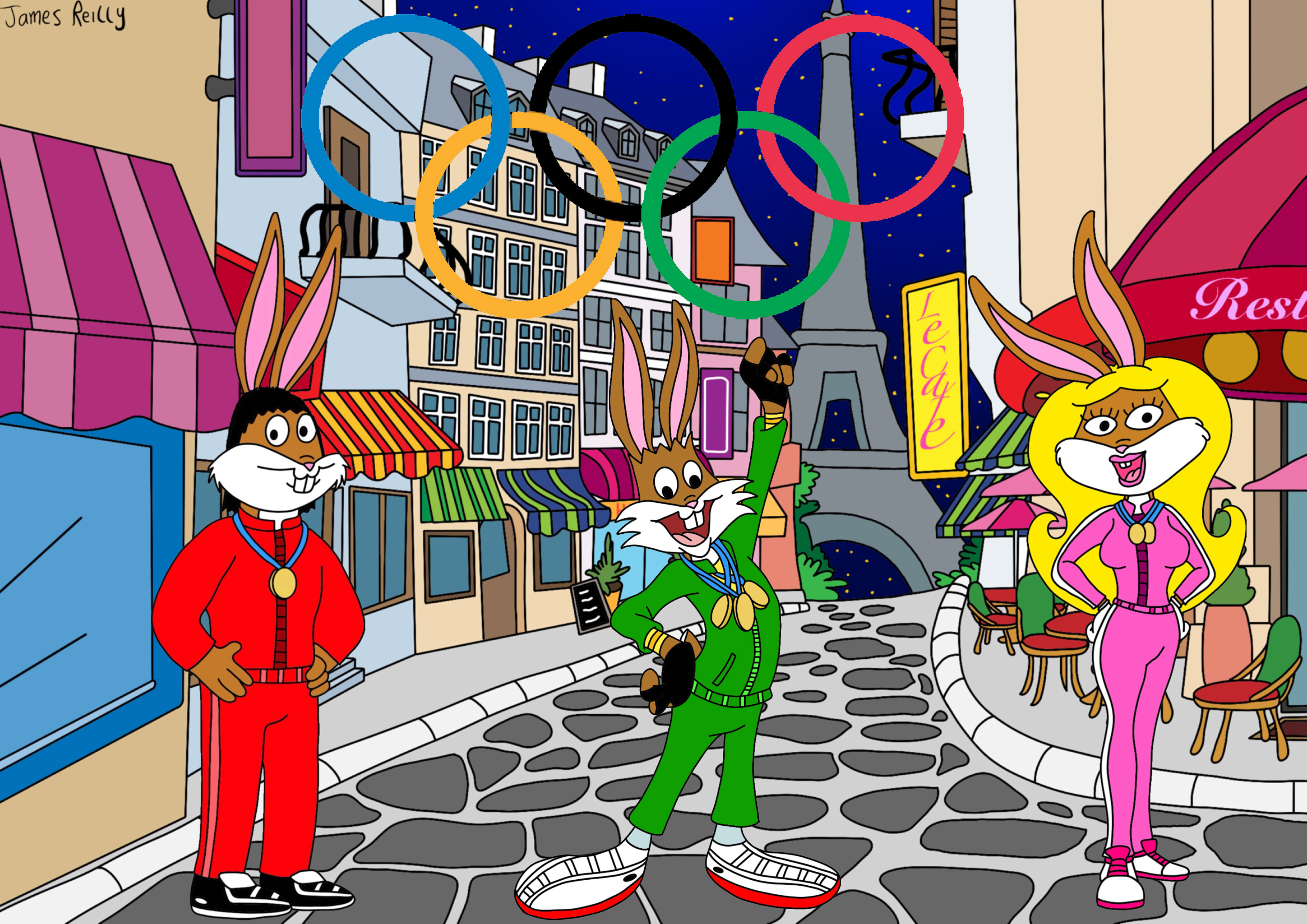 Rabbit Trio for Paris Olympics by JamesStarToonist on DeviantArt