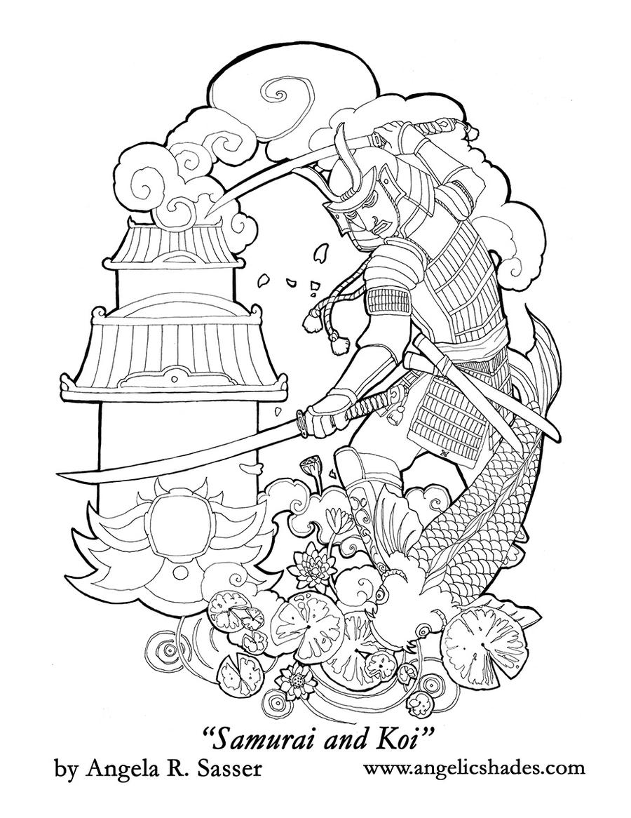 Samurai and Koi Tattoo Design
