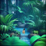 Girl, swimming in the river in the rainforest