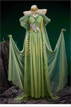 Spirit Elf Halloween Costume Green Dress with Cape