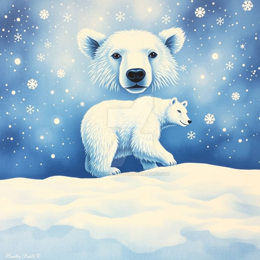 Wall Paper Snow Bear Blue And White