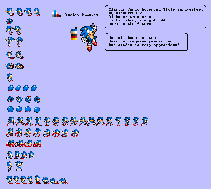 Classic Sonic In Advanced Style Sheet Version 1.3 by KickAzzGaming on Devia...