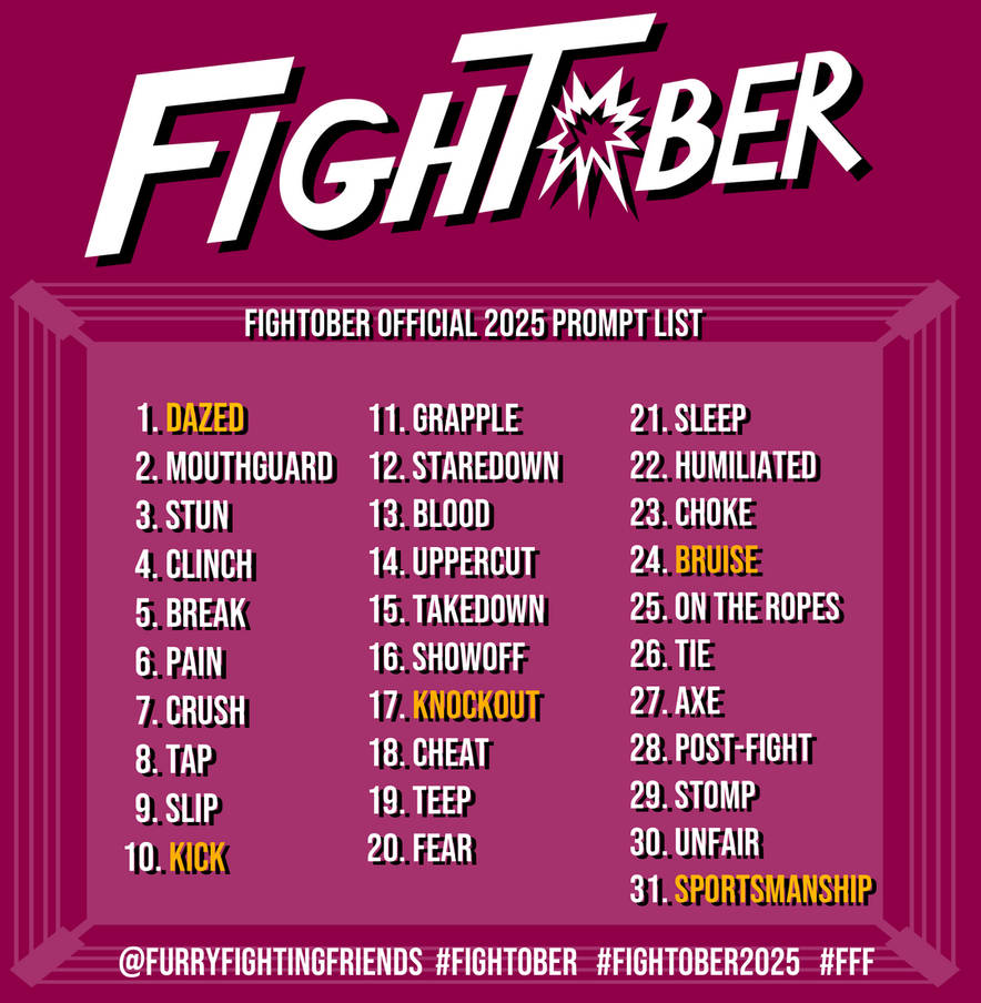 Fight Ob Fightober 2025 - Prompt List by rtashkin5 on DeviantArt