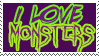 Green text that says 'I Love Monsters' on a purple background