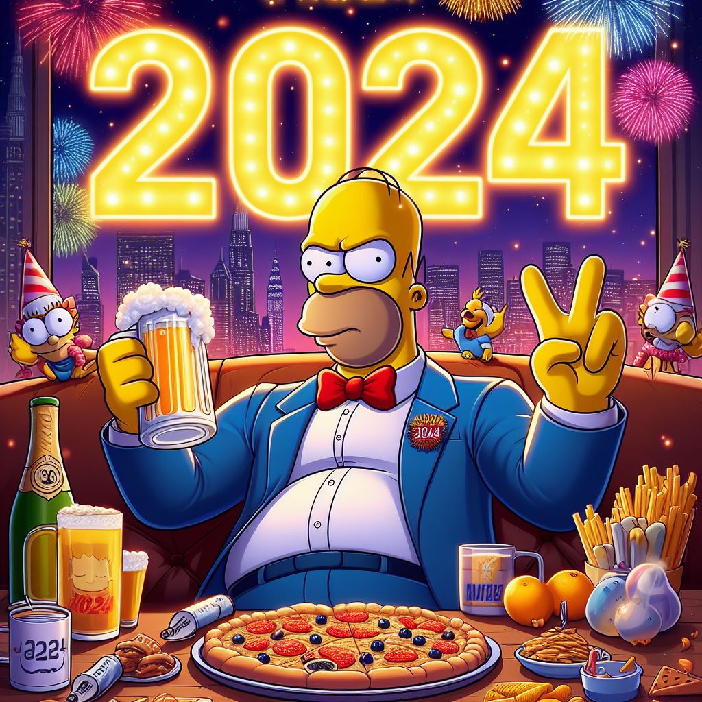 Homer Simpson Celebrating New Years 2024 2 by Jesse220 on DeviantArt