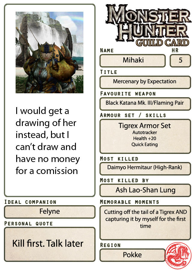 Guild Card Monster Hunter Guildcard by MoriRaineMatsuko on DeviantArt