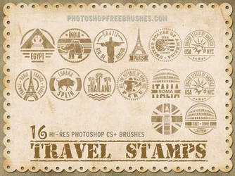 16 Travel Stamps Photoshop Brushes