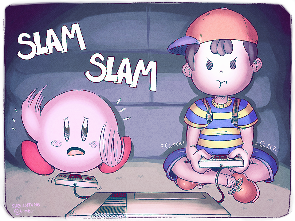 Ness and Kirby Playing Games