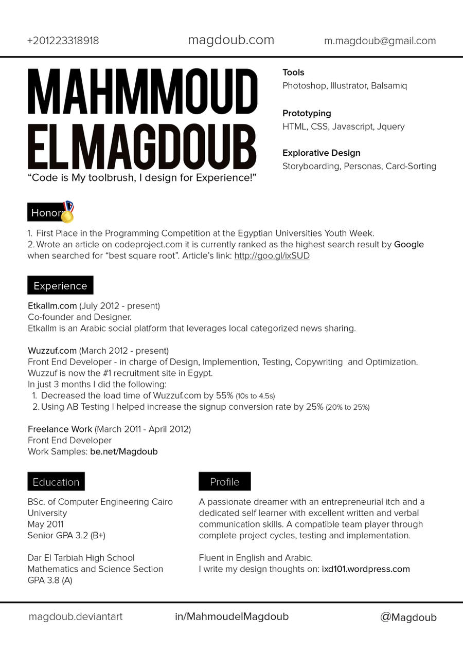 Mahmoud El Magdoub Cv Layout V1 By Magdoub On Deviantart