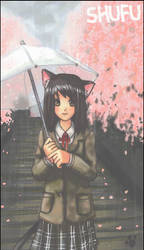 cat girl in the rain