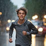 16 Teenage Guy Running Rain Handsome