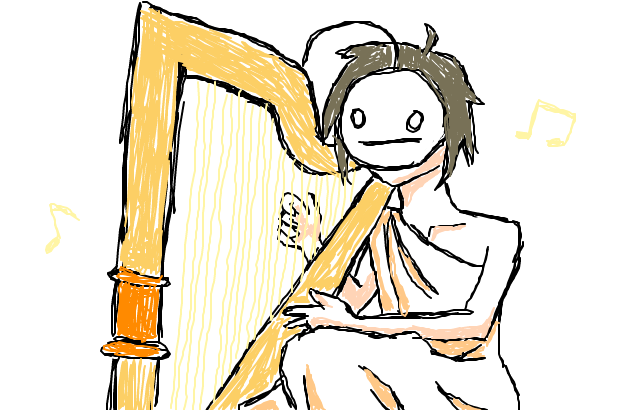 Cry playing harp