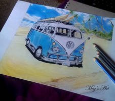 60's Volkswagen Camper Van Drawing