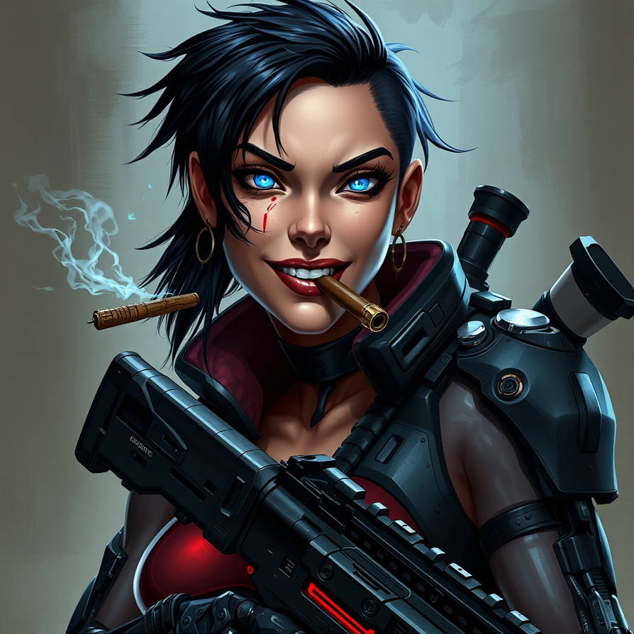 Female, Cyborg, Very Muscular, Very Tall