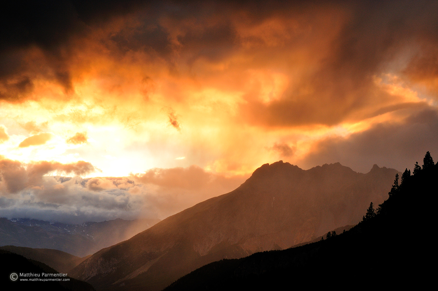 Rainy alpine sunset