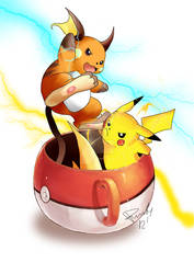 Pikachu and Raichu in a cup