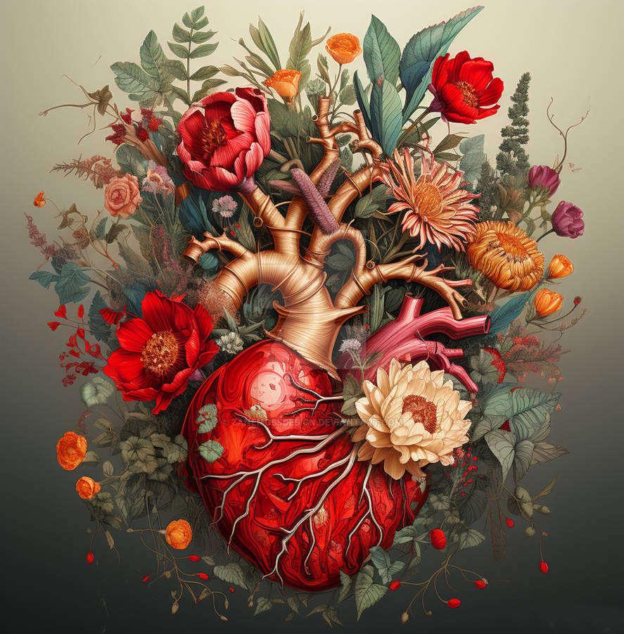 Anatomic heart flower, Anatomical heart painting, by ZaneMossDesign on