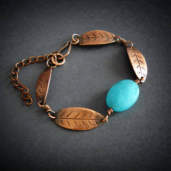 leaf bracelet with turquoise jade by szaranagayama