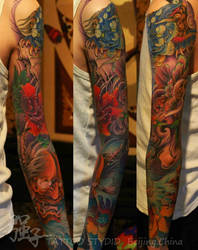 Chinese Japanese sleeve with Hannya and Foo Dog 1