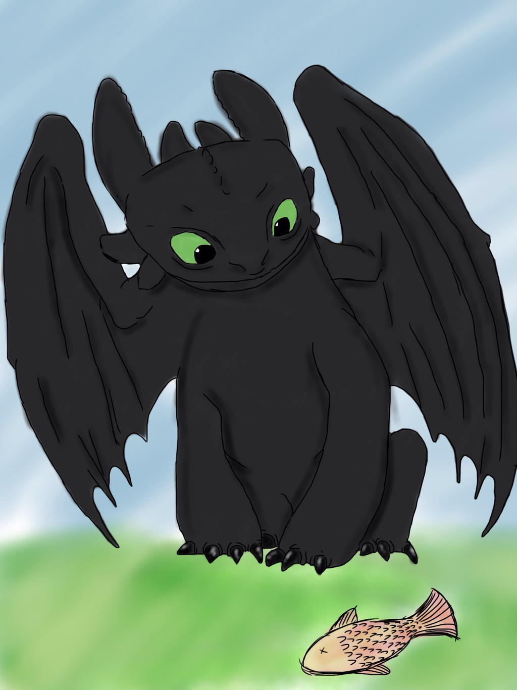 Cute Toothless Fish Toothless with fish by jasminelovescatss on DeviantArt